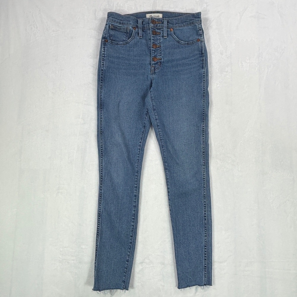 Madewell 10" High-Rise Skinny Jeans Blue Button Fly Raw Hem Denim Size 27